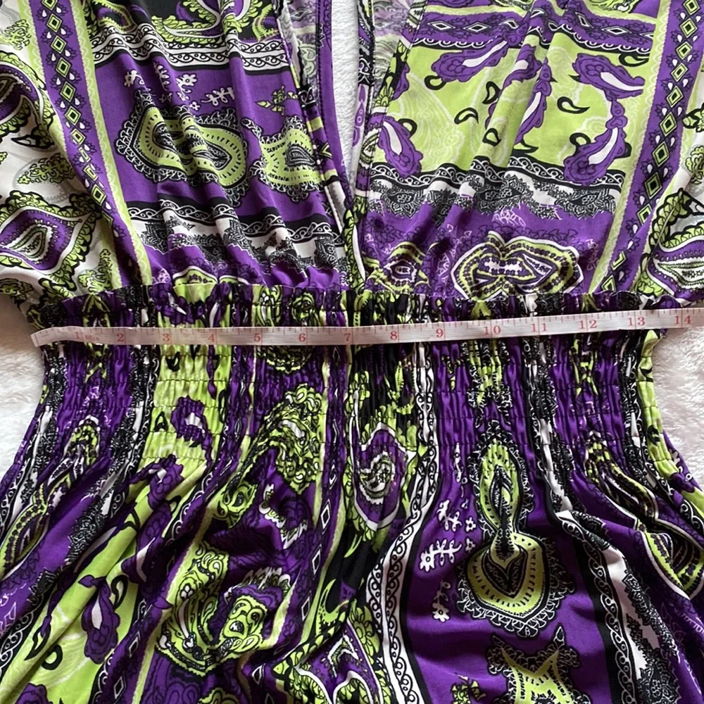 Purple paisley crossover top maxi dress with back opening - Size 1X - Picture 10 of 11
